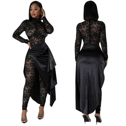 MYF (S-2XL) K10720 lace jumpsuit imitation silk skirt suit