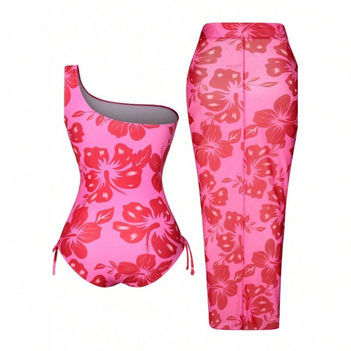 CL (L-4XL) plus size swimsuit one-shoulder one-piece bikini high waist beach skirt two-piece set