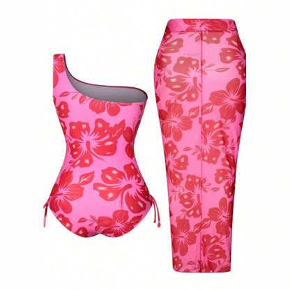 CL (L-4XL) plus size swimsuit one-shoulder one-piece bikini high waist beach skirt two-piece set