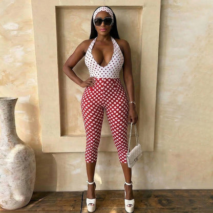 DZHT J26JP055 minimalist creative tight black and white polka dot jumpsuit