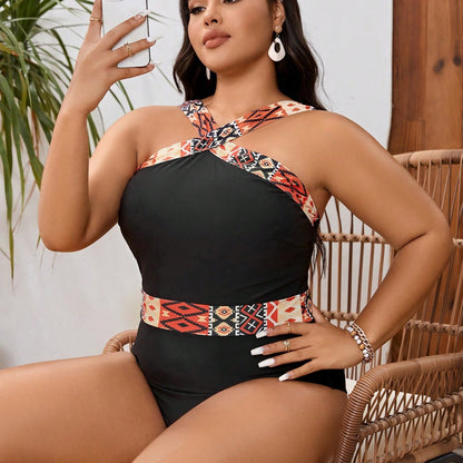 LF (L-4XL) bikini sexy suit one-piece color printing plus size swimsuit