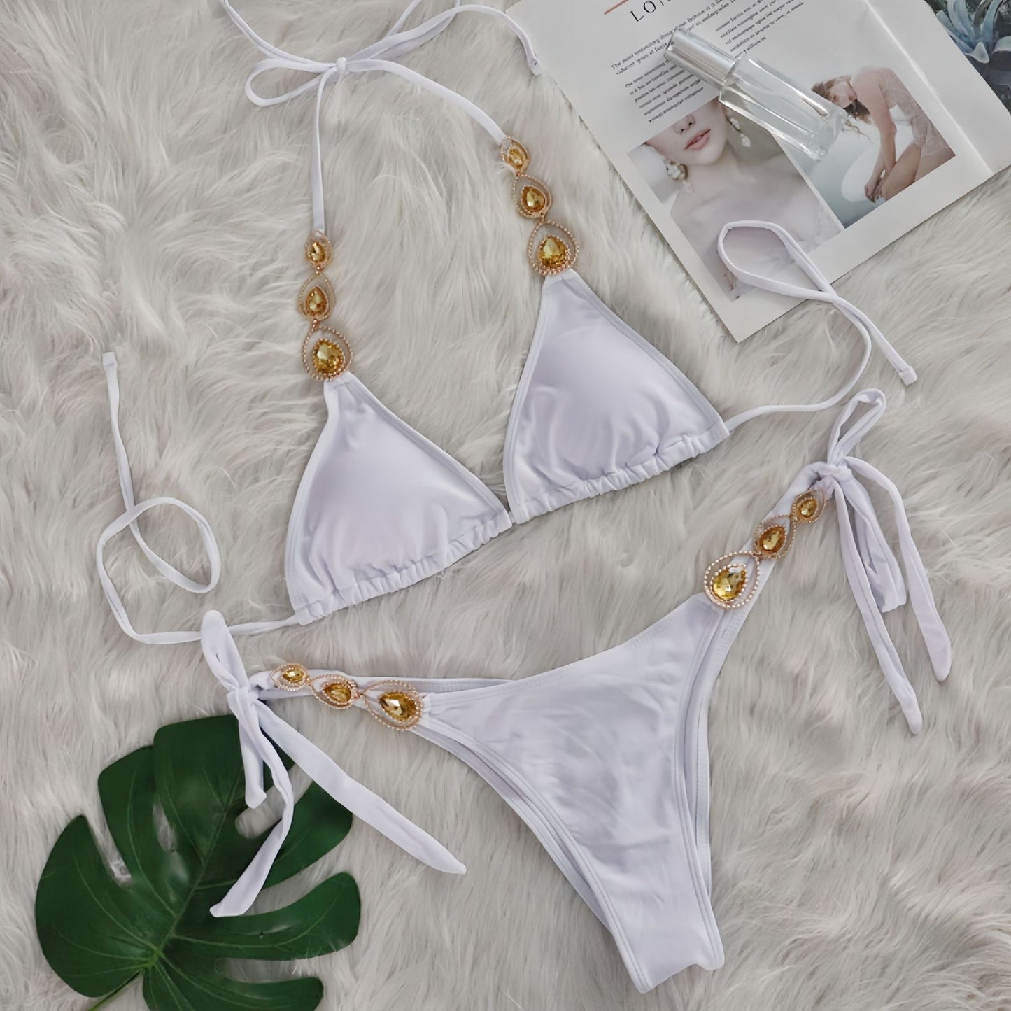 Sexy bikini set luxury crystal diamond strap