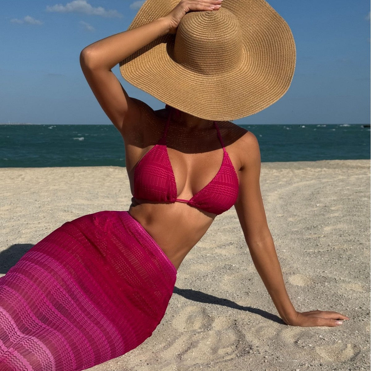 (4 days ready to ship) SY gradient mesh three-piece beach dress bikini