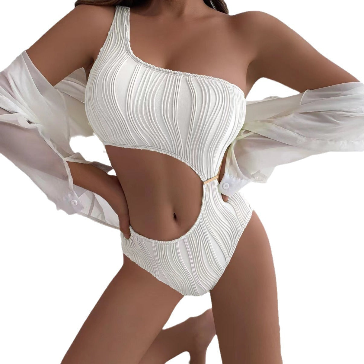 (4 days ready to ship) SY texture cloth hollow out one piece swimsuit bikini ins