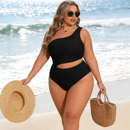 CL (L-4XL) 2026 bikini special fabric one shoulder waist hollow sexy Siamese plus size swimsuit bikin