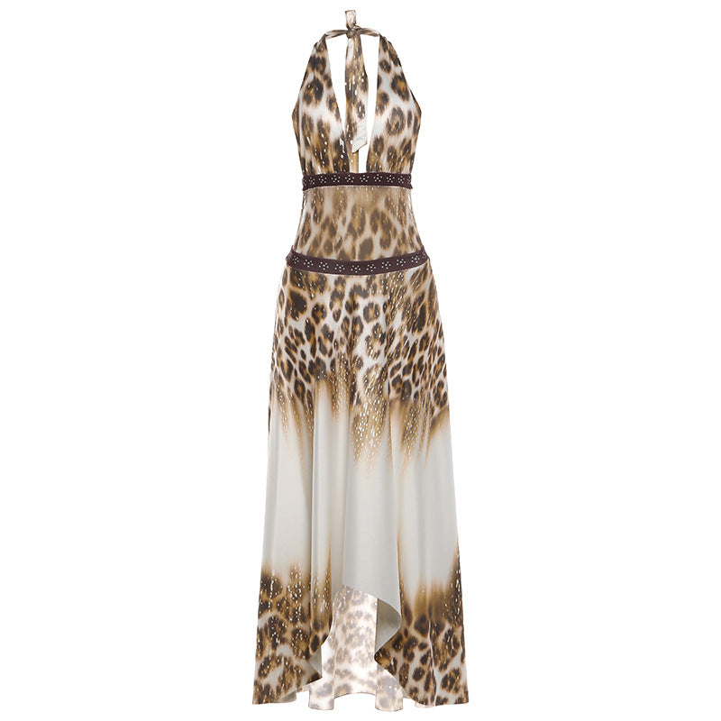 SXR 2026 spring sexy backless halter strap Printing Dress
