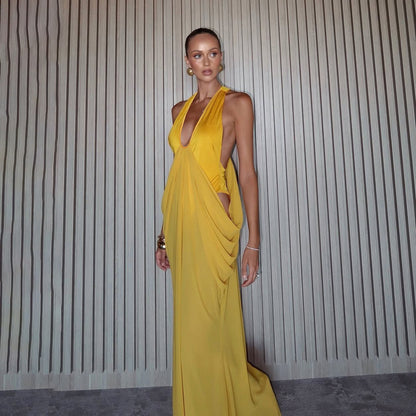SXR 2026 Spring Design Deep V sexy pleated waist tight formal dress