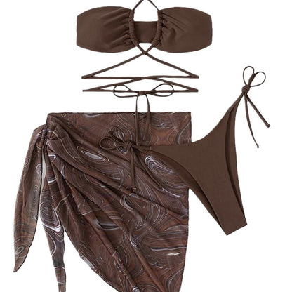 (4 days ready to ship) SY drawstring lace skirt mesh three-piece bikini