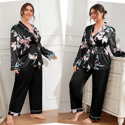 DNL plus size cardigan lace-up nightgown pajama pants loose outfit