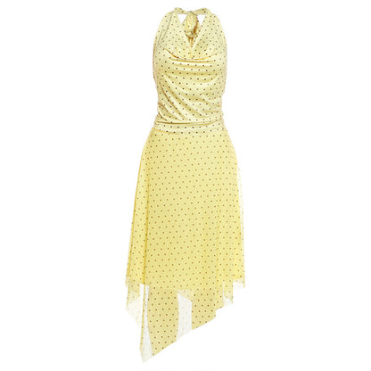 SXR K6S09678A summer polka dot halter swing collar vest long skirt suit