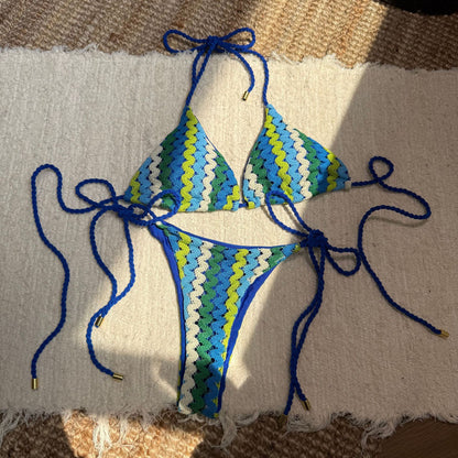 (4 days ready to ship) SY Braid Rope special embroidery split swimsuit bikini