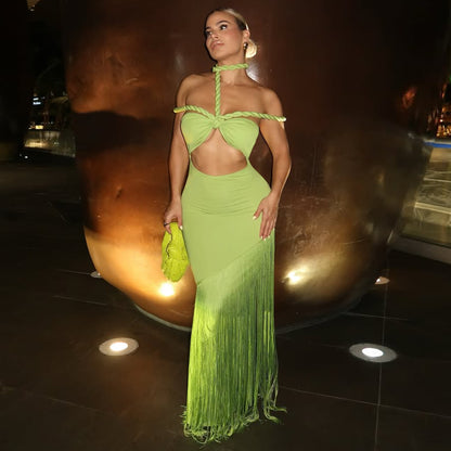 MYF (S-2XL) summer dress tassel stitching tube top bandage one-piece dress