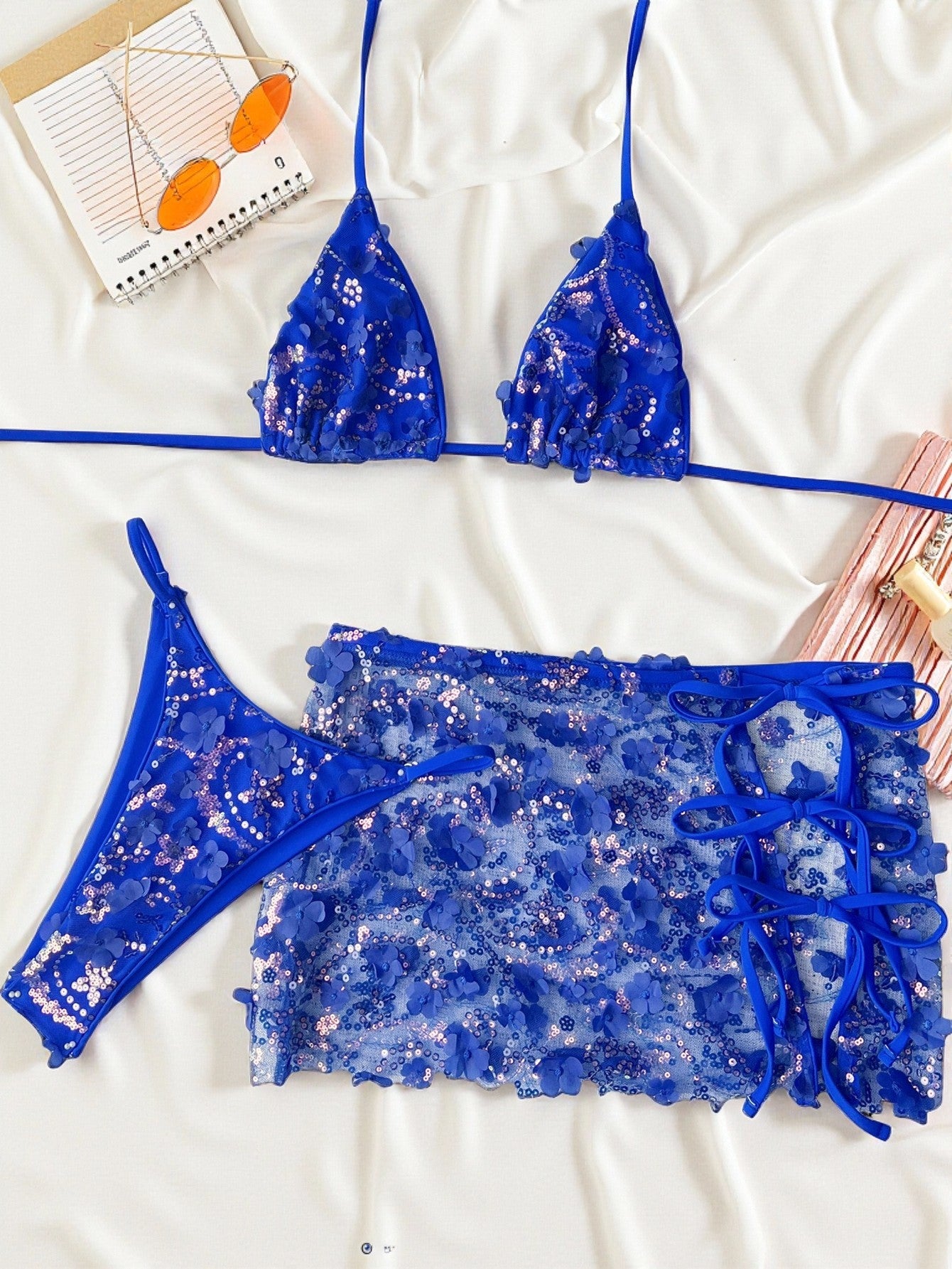Bikini three piece swimsuit sequined swimsuit women strap match sets 6802