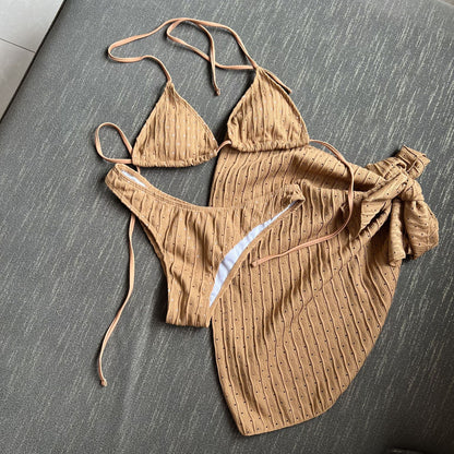 (4 days ready to ship) SY swimsuit three-piece backless drawstring strap bikini three-piece set