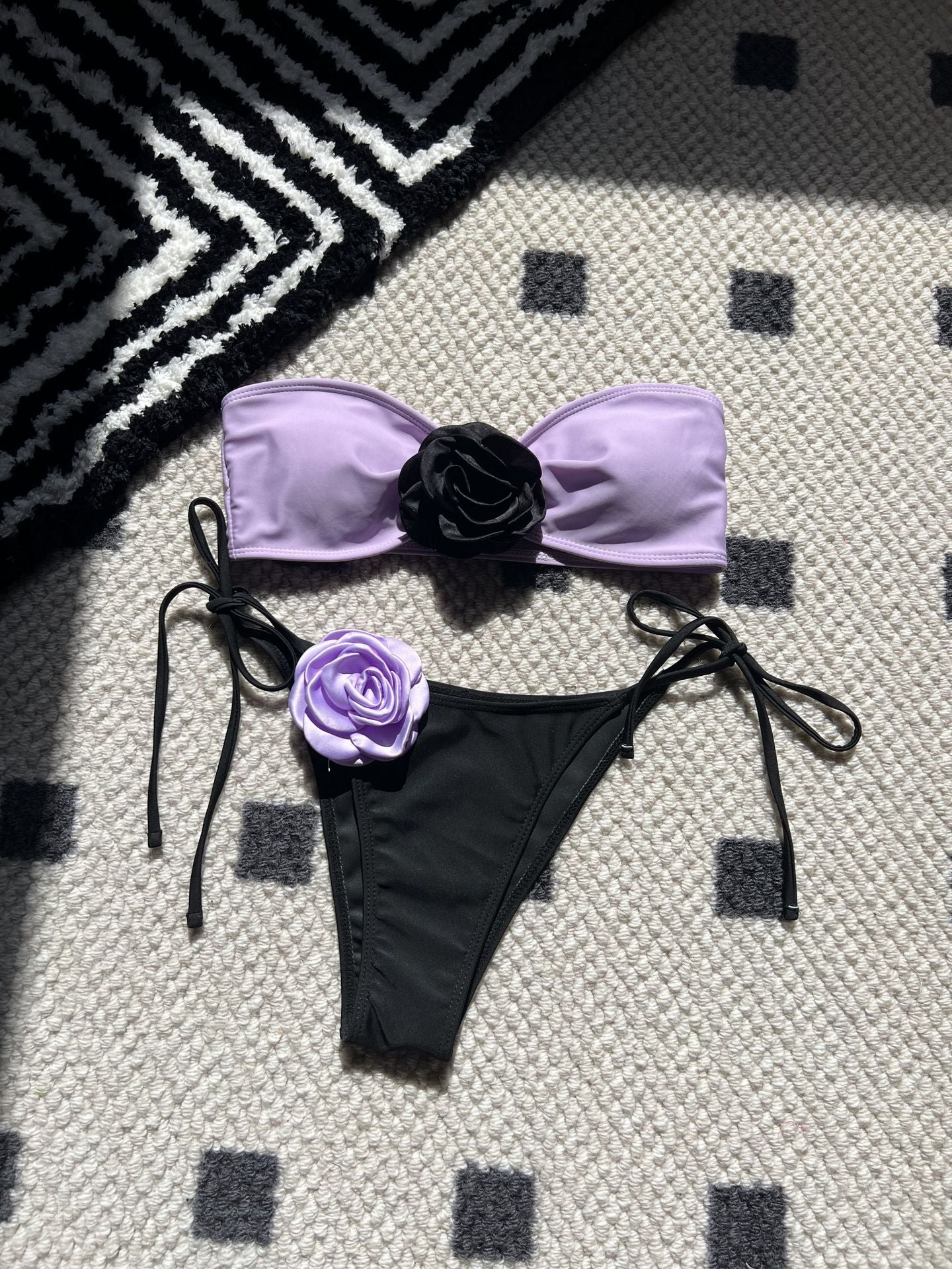 (4 days ready to ship) SY color matching rose tube top lace-up drawstring strap split swimsuit bikini 9149
