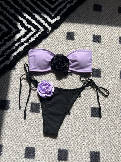 (4 days ready to ship) SY color matching rose tube top lace-up drawstring strap split swimsuit bikini 9149