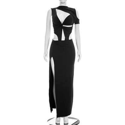DZHT J26DS017 fashion dignified hollow St. Tropez one-sleeve dress