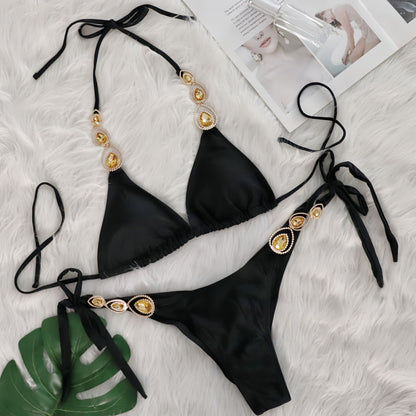 Sexy bikini set luxury crystal diamond strap