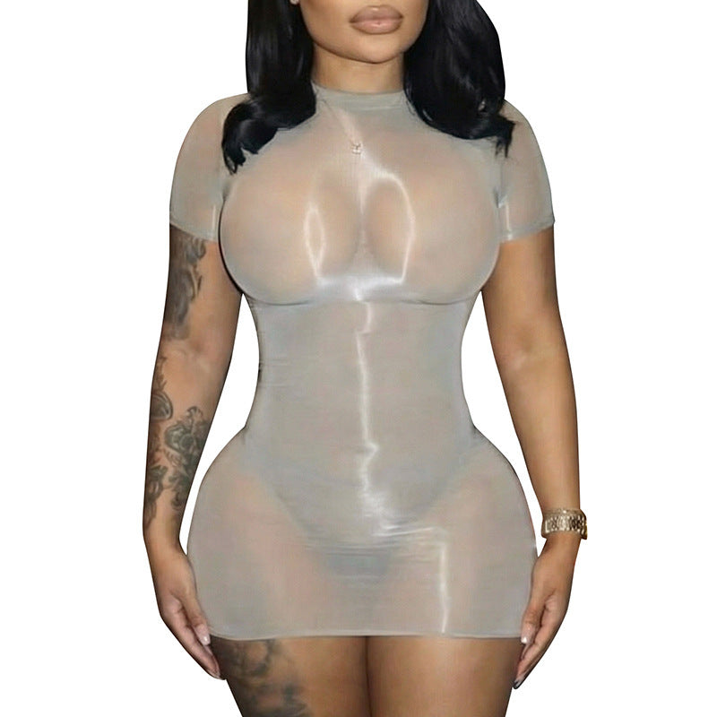 DZHT Y26DS074 tight see-through short sleeve dress