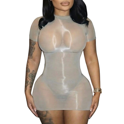 DZHT Y26DS074 tight see-through short sleeve dress