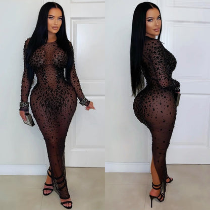 XYZ C7596 sheer mesh rhinestone sheath dress