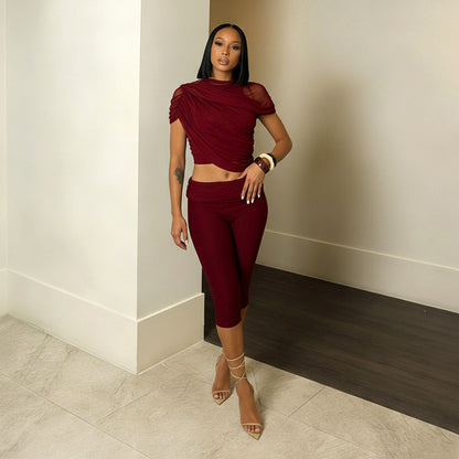 DZHT J26ST024 new slim fit draped cropped pants suit