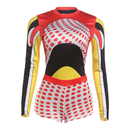 DLS summer contrast color printed long-sleeved top polka dot shorts suit