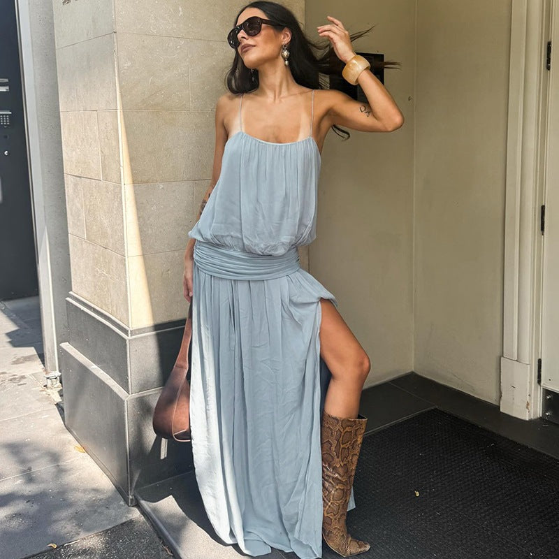 SXR K6D05526A split waist fitted mesh camisole dress