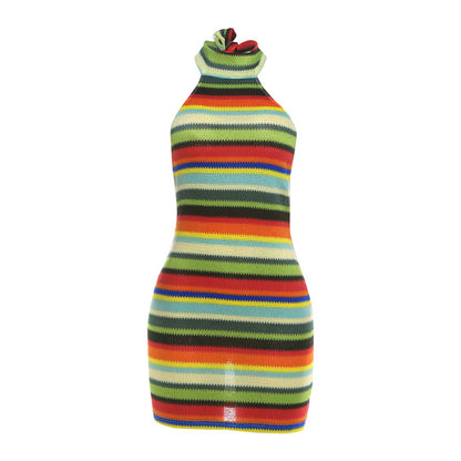 SXR 2026 spring and summer Sexy Slim fit backless halter strap contrast-color sheath dress