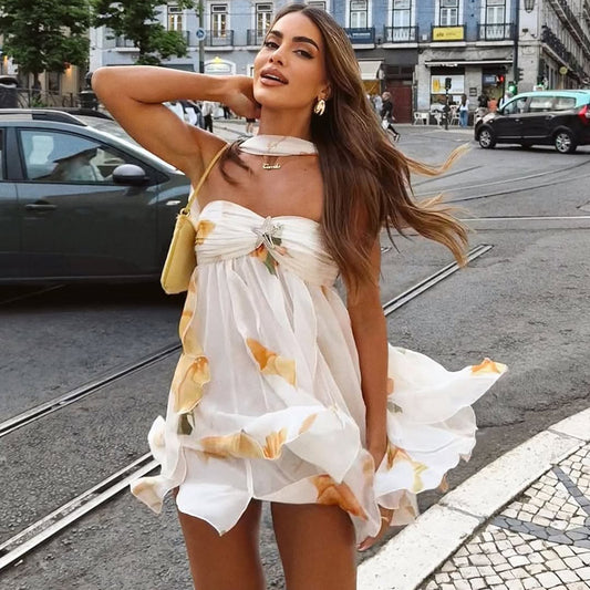 SXR summer halter backless irregular skirt short dress for women