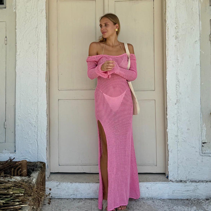 CYB beach dress loose bare back side slit knitted dress