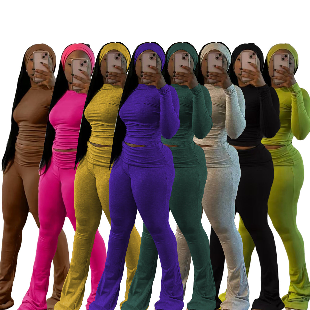 MZ (S-2XL) tight-fitting solid color suit MZ88614 sexy slim elastic band headscarf suit