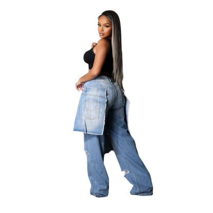 MZ (S-2XL) stretch jeans MZ88661 apron ripped straight pants