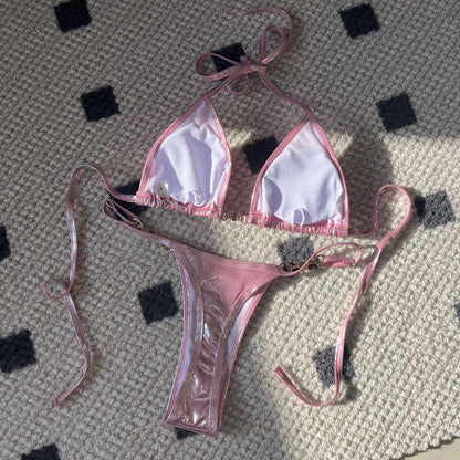 (4 days ready to ship) SY glossy Pearl T-shaped bikini swimsuit