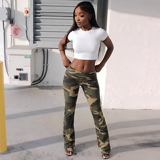DLS summer camouflage print low waist slim pants