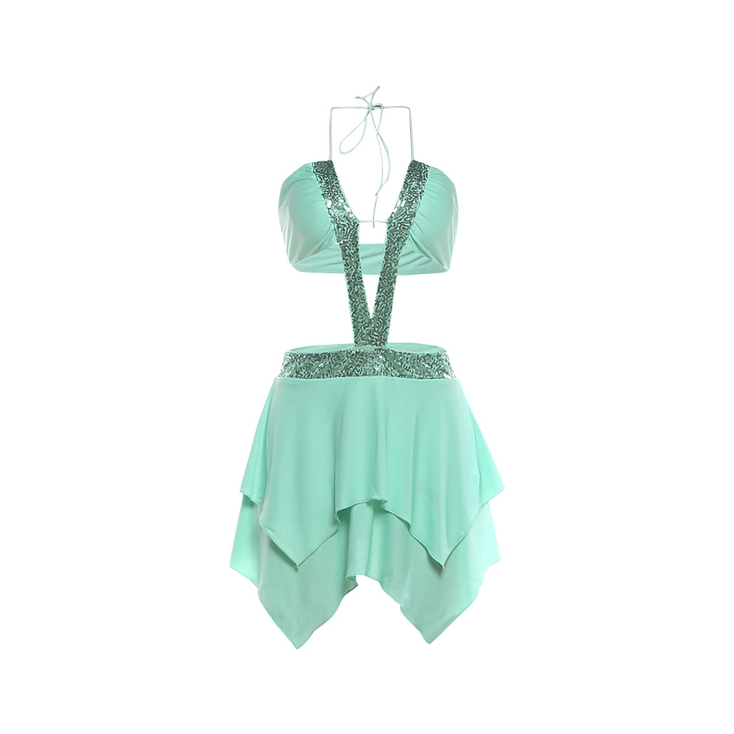 DLS summer halter backless sequin stitching sheath dress