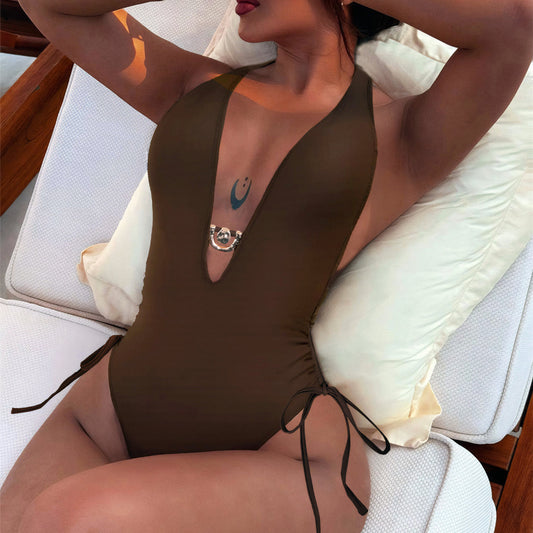 XM V-neck bikini women's high waist triangle beach one-piece swimsuit G361W
