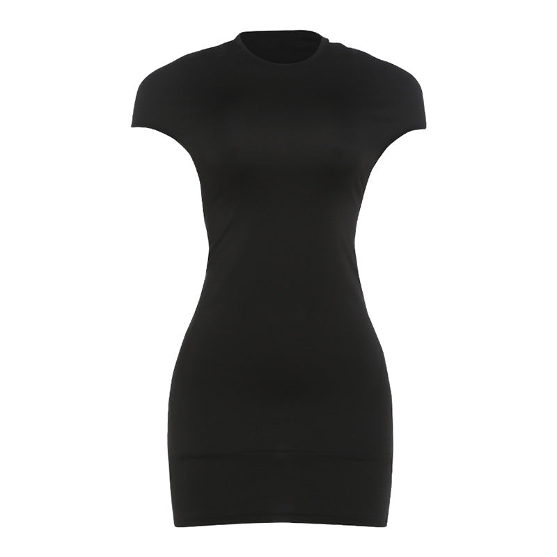 SXR 2026 spring round neck sexy hollow slim hip-wrapped short dress