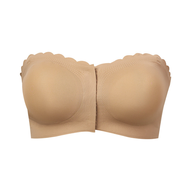 Seamless wavy edge non-slip anti-exposure tube top front buckle for underwear side adjustable push up wireless bra
