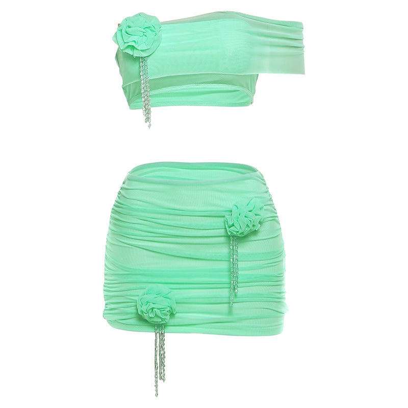 SXR K6S03595A summer flower sexy navel tube top package hip skirt outfit