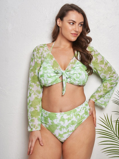 LF (L-4XL) swimsuit women's large size three-piece suit sexy two-piece with yarn