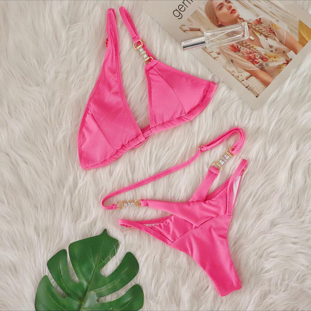 Sexy bikini Crystal Diamond striped strap split female luxury