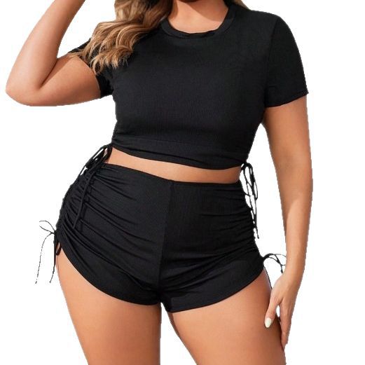 CL (L-4XL) drawstring rib fabric plus size swimsuit boxer bikini beach swimsuit
