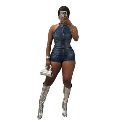 MZ (S-2XL) denim stretch jumpsuit MZ88650 vest one-piece shorts