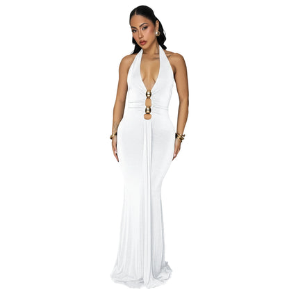 XYZ C7599 backless halter deep V dress