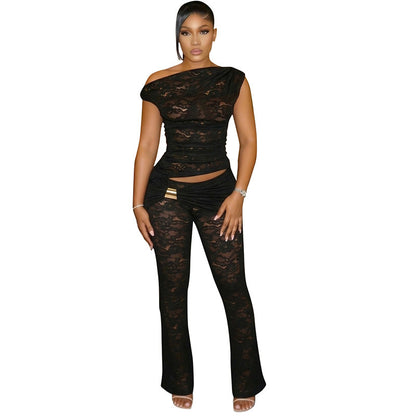 DZHT J26ST060 fashion design sense see-through slim-fit lace suit