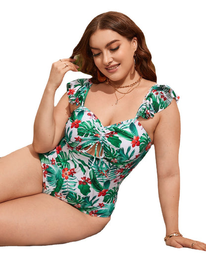 LF (L-4XL) women's one-piece color printing sexy swimsuit plus size