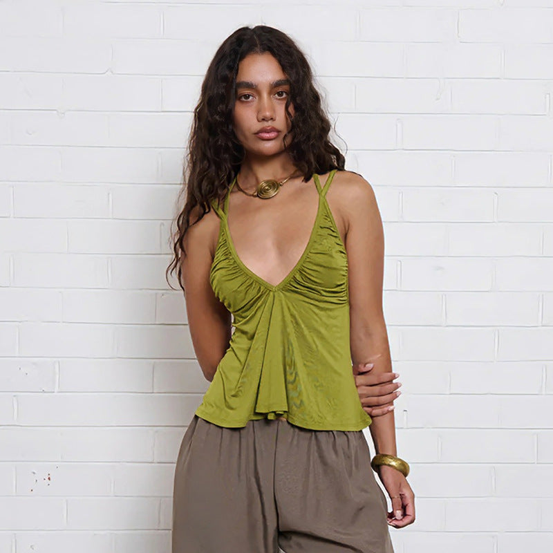 DLS summer top halter lace-up sexy V-neck backless hot girl short vest