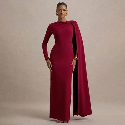 MYF (S-2XL) 10897 one-shoulder ribbon evening dress long sleeve narrow dress