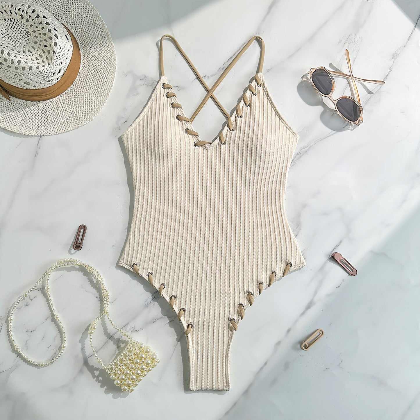 (4 days ready to ship) SY black-eye rope color matching jumpsuit suspender swimsuit bikini